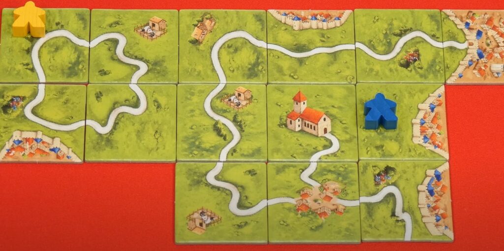 Carcassonne tabletop board with pieces