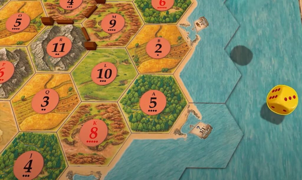 generic Catan map coast and dice from the Tabletop Simulator