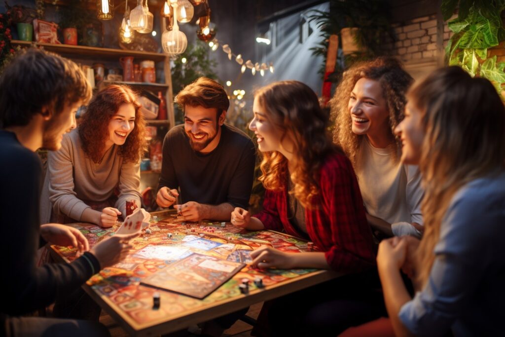 group of friends playing boardgame on the party