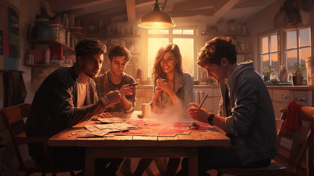 group of friends gathered to play board games