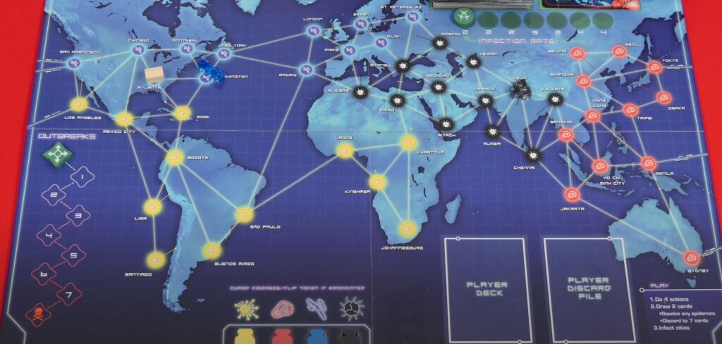 Pandemic board with pieces