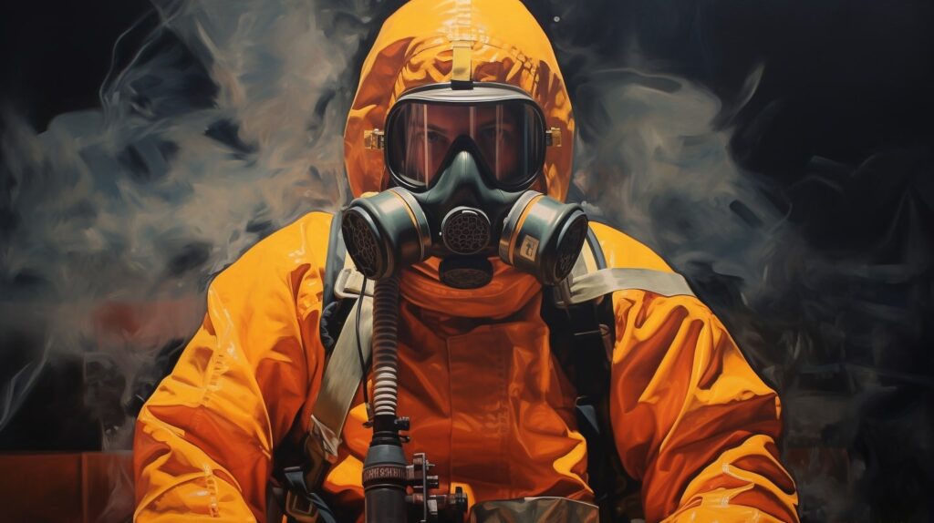 Girl in a chemical protection suit