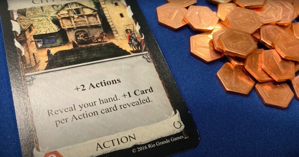 Dominion board game card and tokens