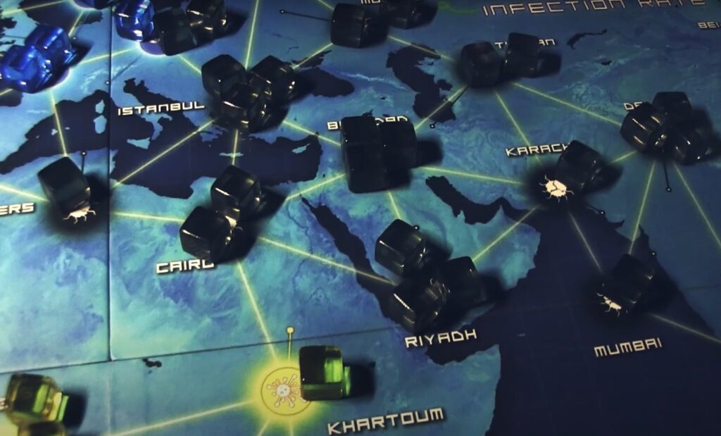 Pandemic board game map and tokens