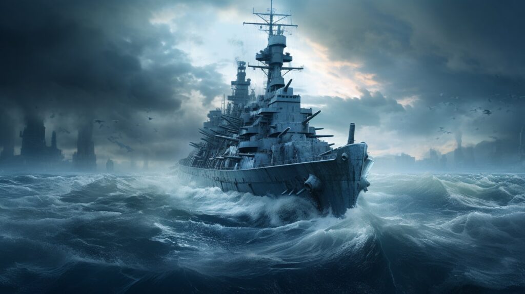 battleship in the storm