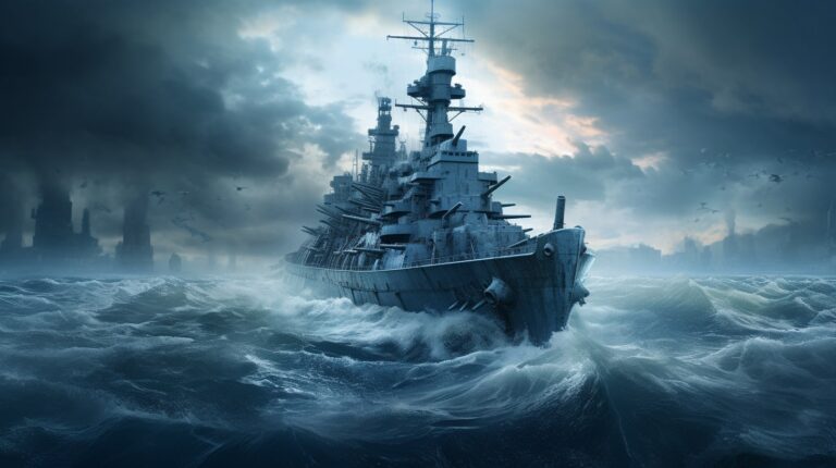 battleship in the storm